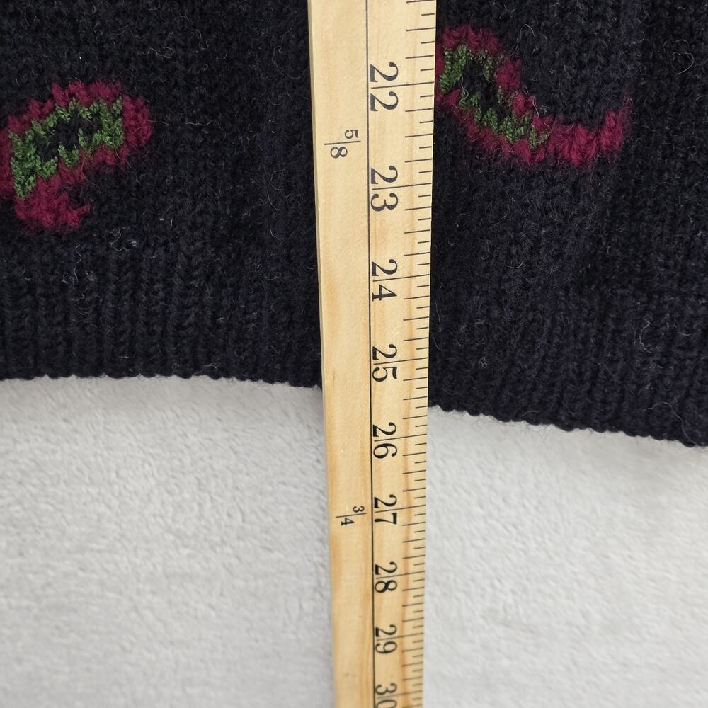 Vintage Roberta Frost Wool Knit Sweater Women Small Black Paisley Floral Cottage - Picture 7 of 7